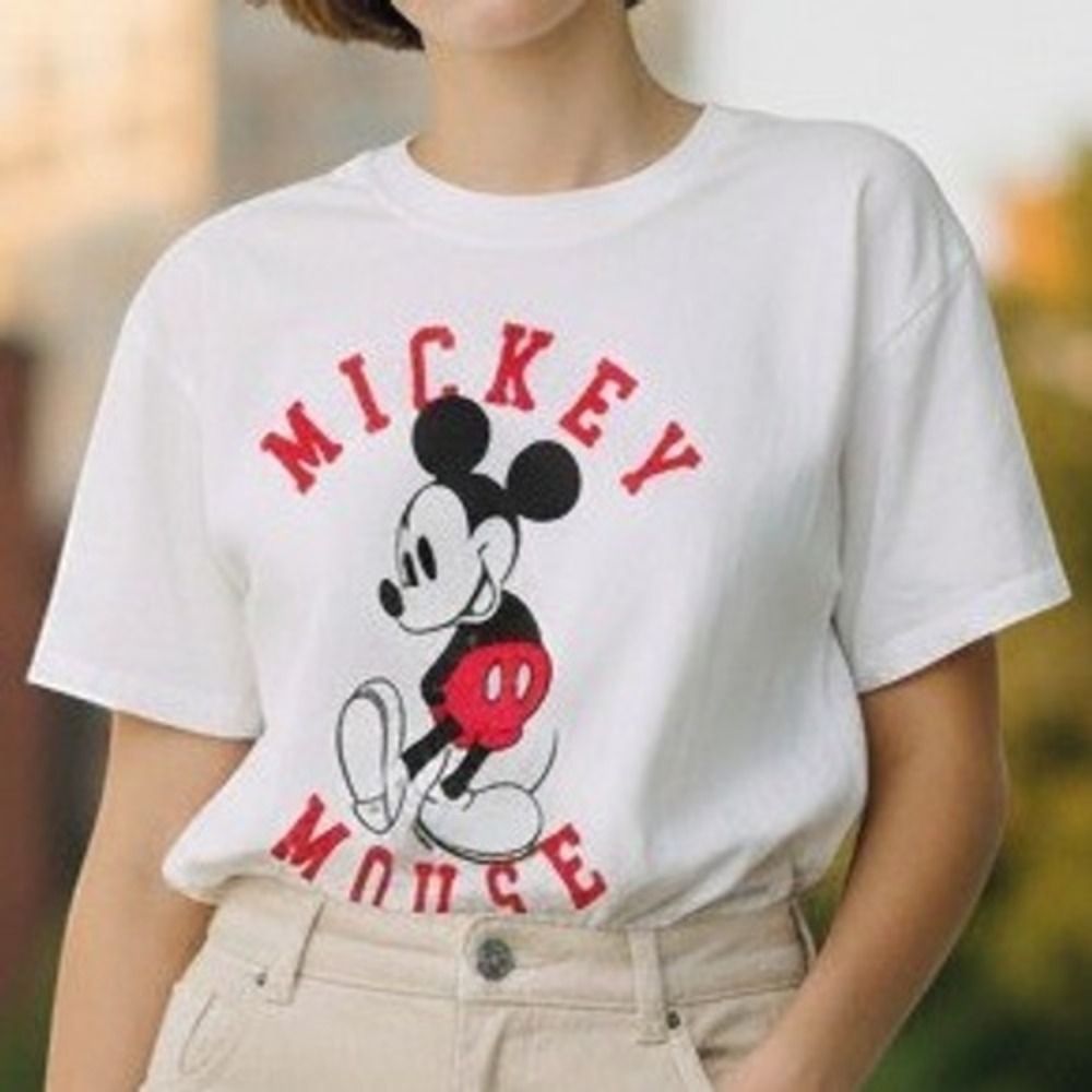 Disney Mickey Mouse Graphic T-Shirt White Red Vintage Style Small RN55219